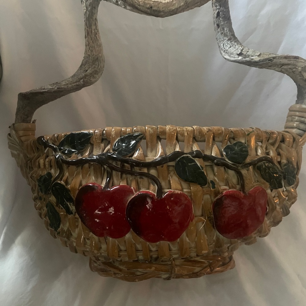 *VTG* Extra Large Gods Eye Natural Branch Handle Woven Basket ~ Hand Painted